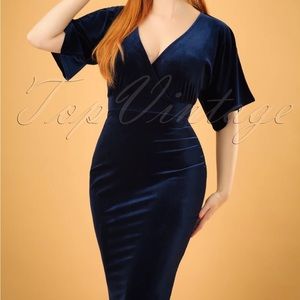 Navy velvet pencil dress